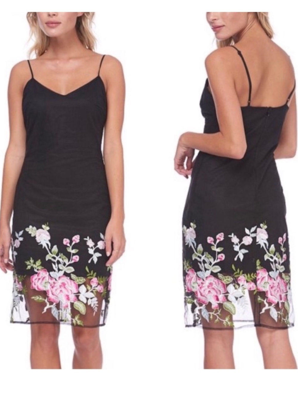 ABS Collection Floral Embroidered Chic Black Dress. 2. NWT.